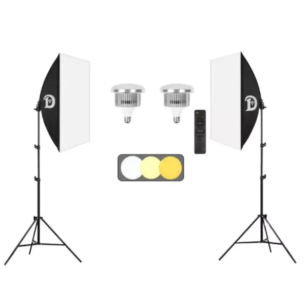 كيت دو شاخه ويديو لامپ video lamp kit with softbox with tripod